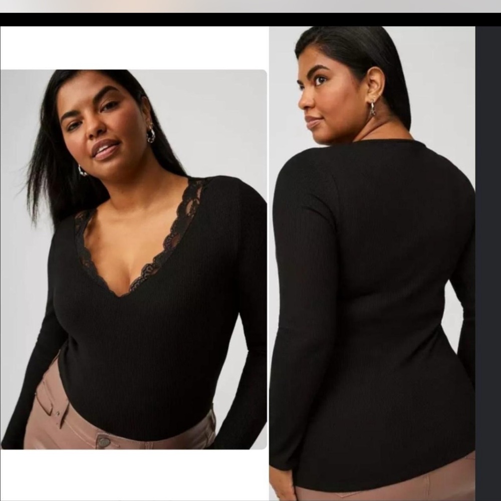 Torrid waffle knit long sleeve with lace detail